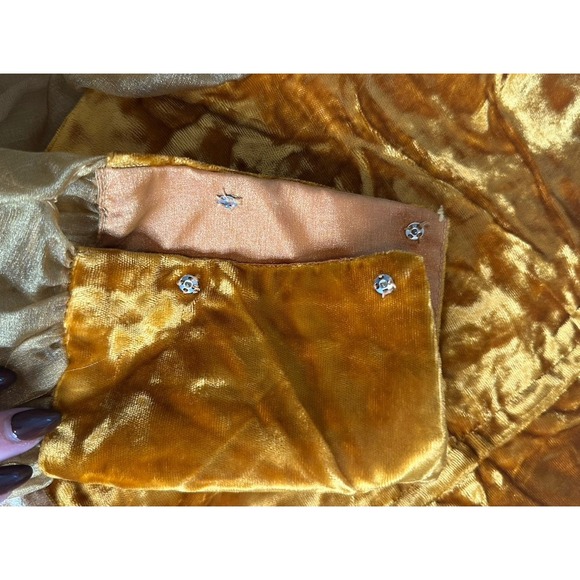 Vintage Homemade Crushed Gold Velvet Hostess Dress 50s 60s Sheer organza? Maxi - Picture 9 of 9